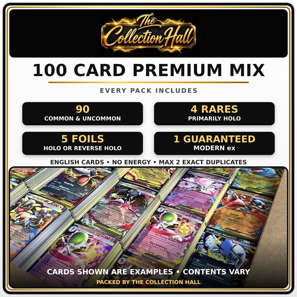 Pokemon TCG 100 Card Lot - 1 EX/V/Vmax/Vstar + 5 Foils + 4 Rares - No Energy