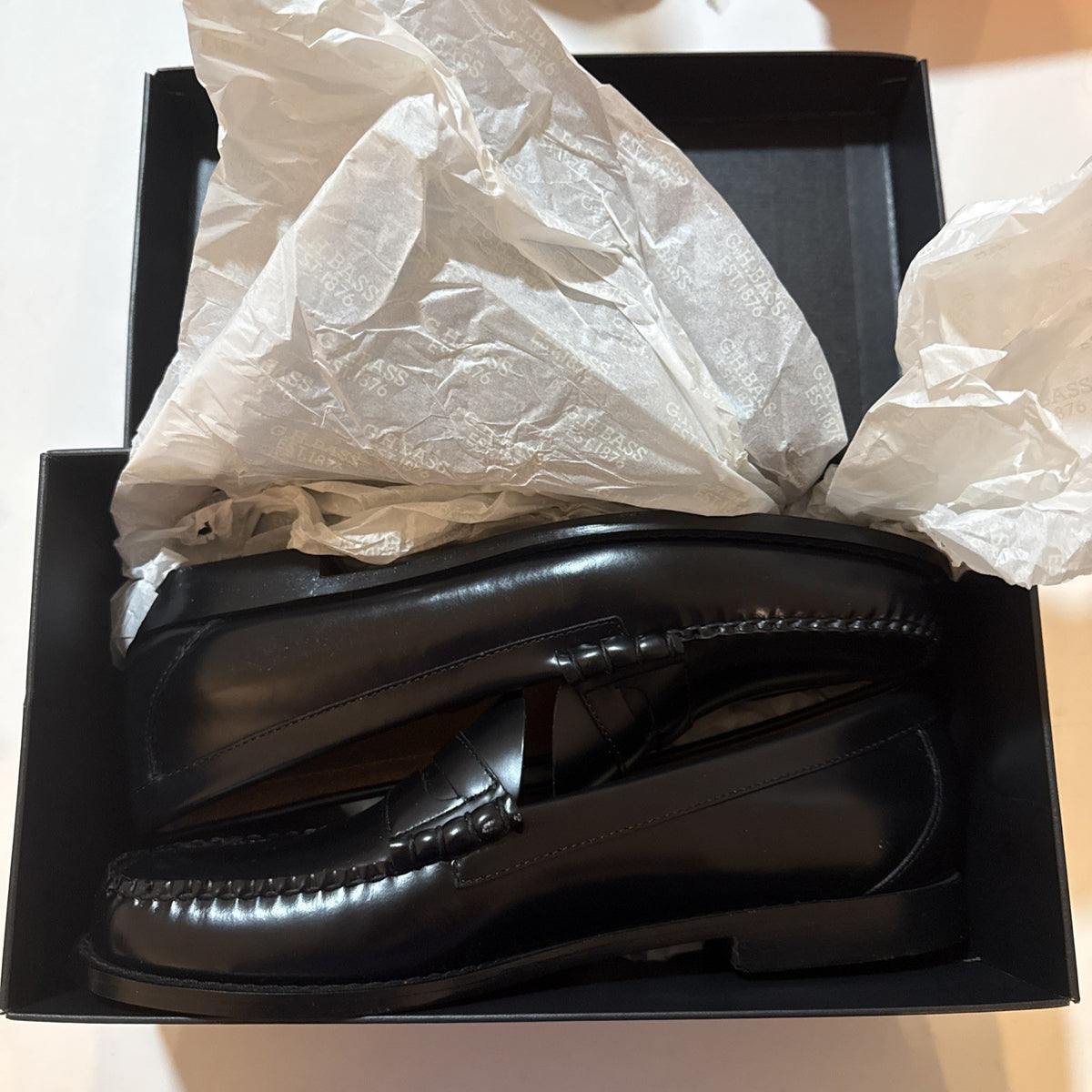 G.H. Bass Weejuns Larson Penny Loafers US 12 Black Leather  Brand New