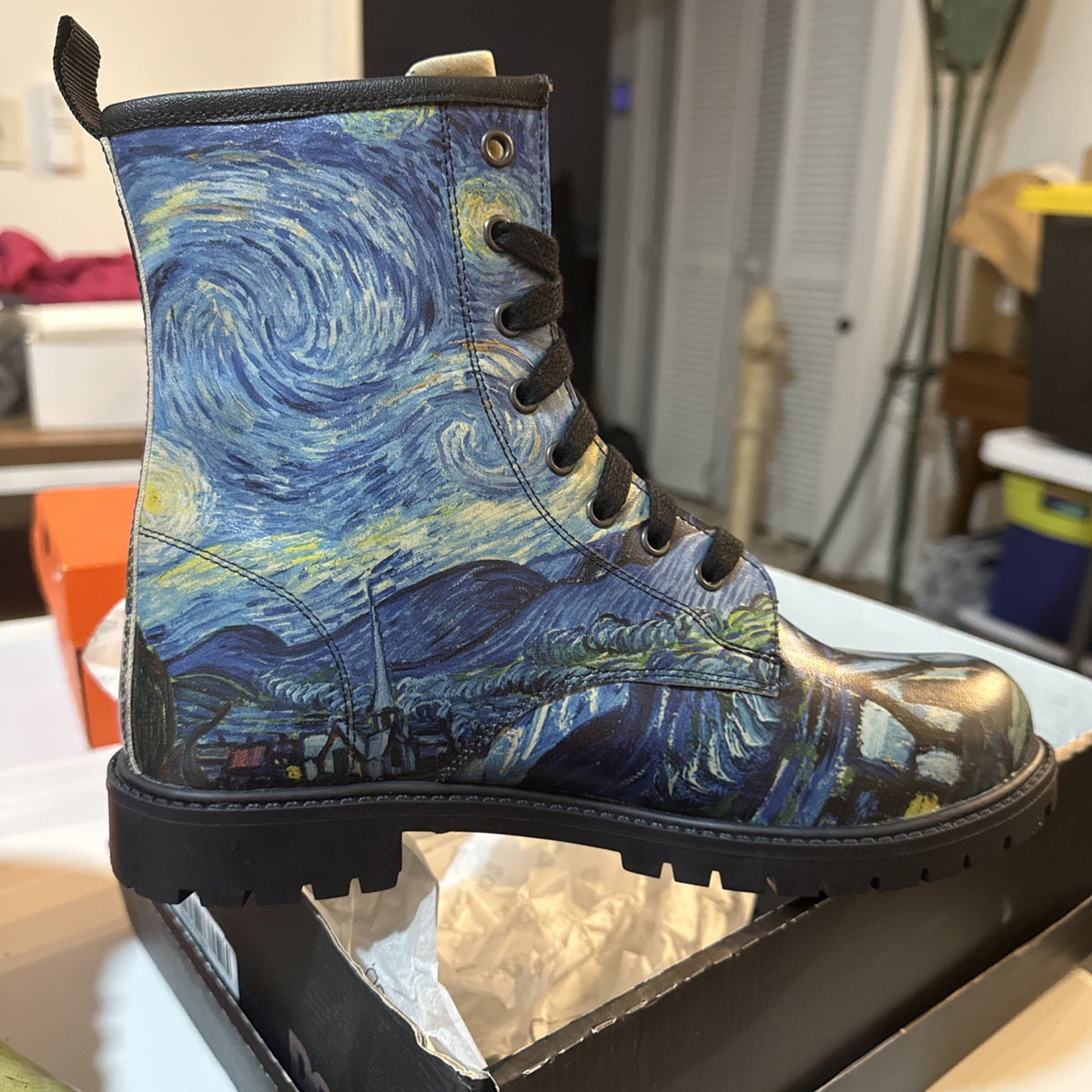 Womens Starry Night Boots, Van Gogh Boots, Muse Dogo Boots Size US 10 UK7.5