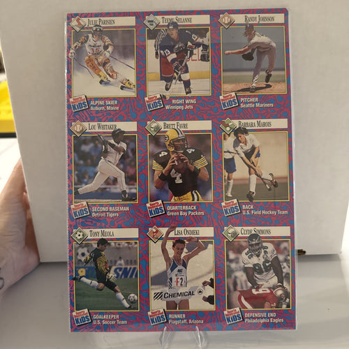 1993 SI FOR KIDS UNCUT SHEET FAVRE SELANNE LOU WHITAKER SIMMONS 11/93 SERIES 2