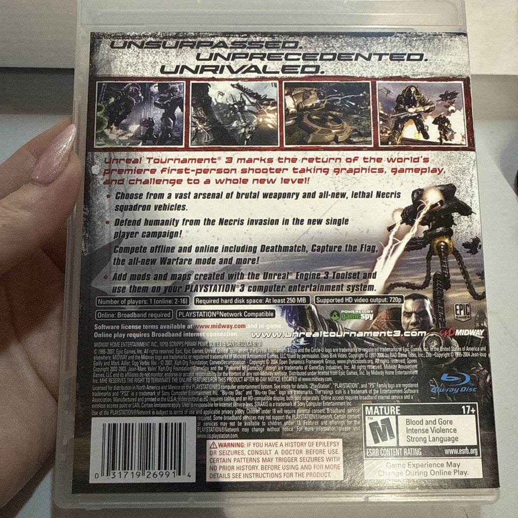 UNREAL TOURNAMENT 3 (Sony PlayStation 3, 2007) RATED "M" EPIC GAMES W/MANUAL