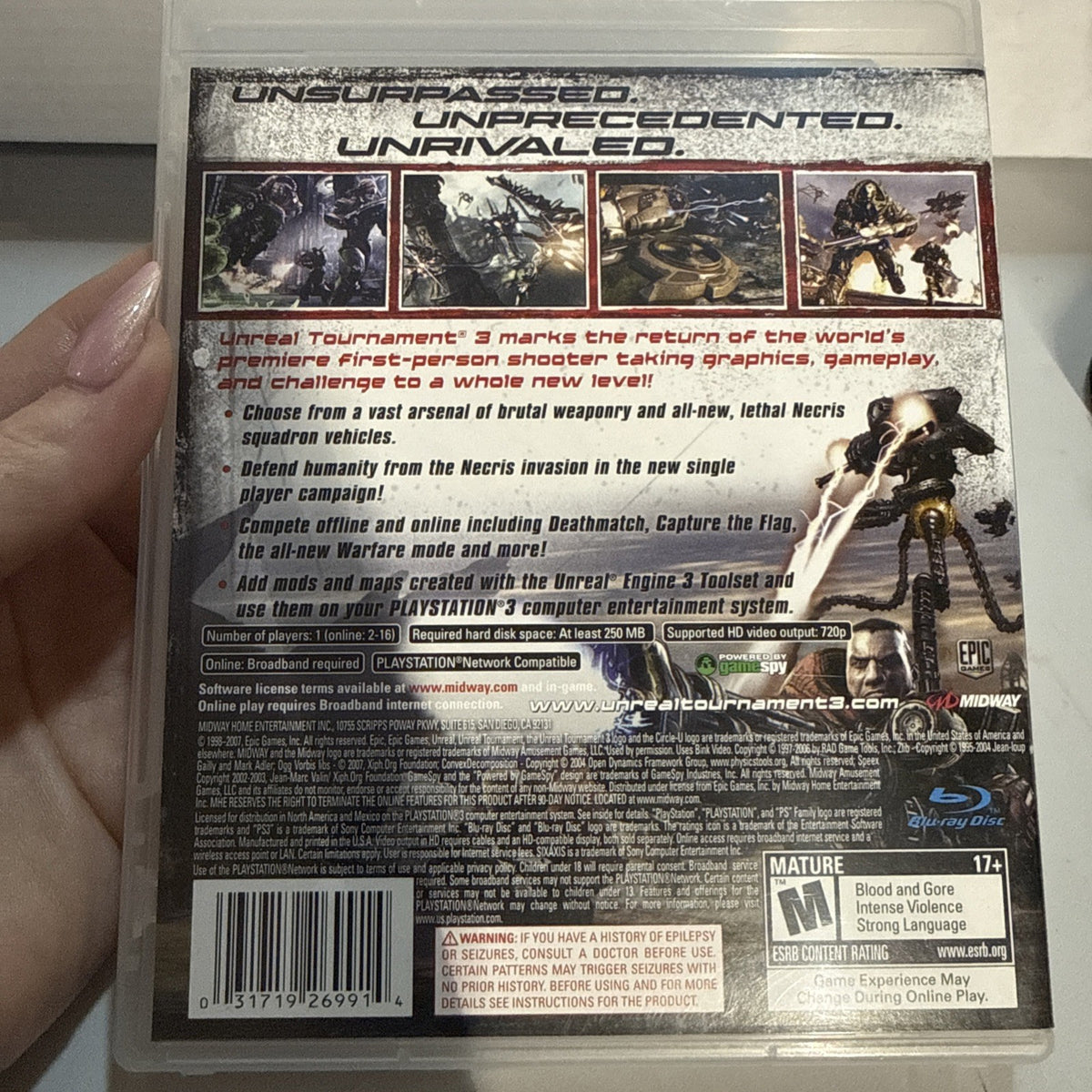 UNREAL TOURNAMENT 3 (Sony PlayStation 3, 2007) RATED "M" EPIC GAMES W/MANUAL