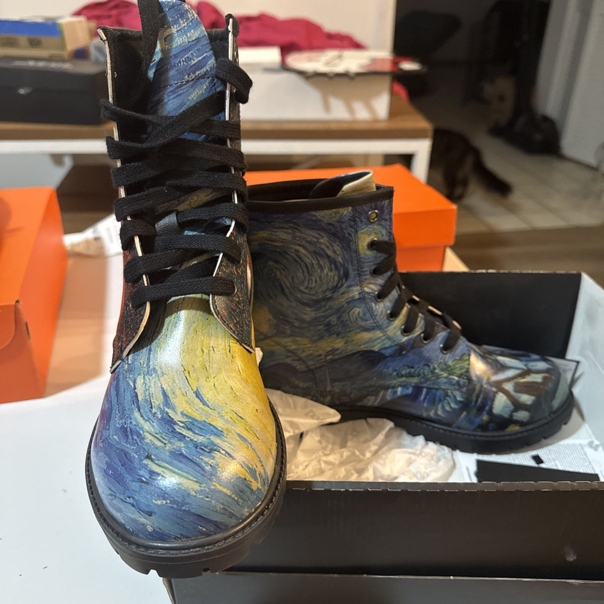Womens Starry Night Boots, Van Gogh Boots, Muse Dogo Boots Size US 10 UK7.5