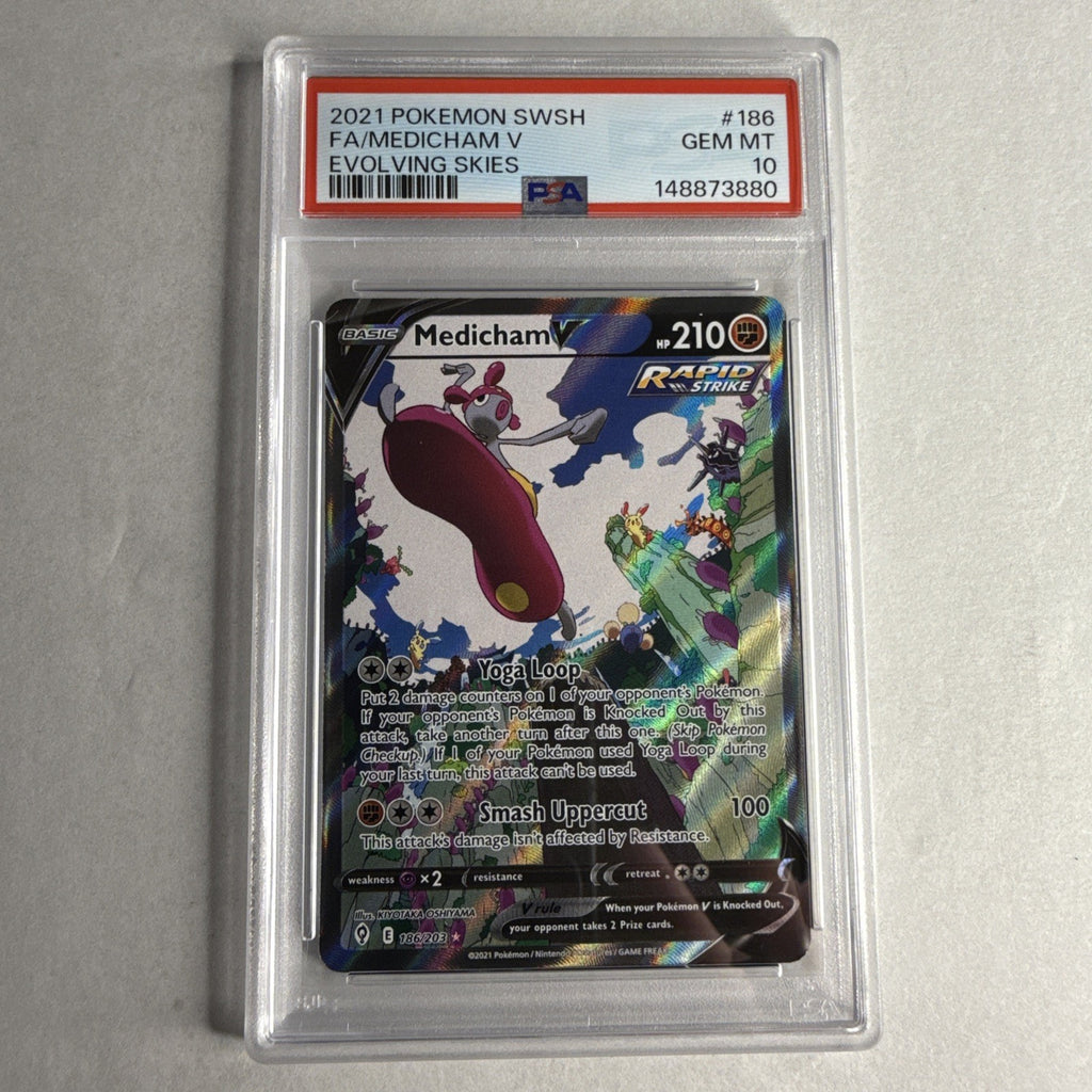 Pokemon TCG Medicham V Evolving Skies 186/203 Holo Alt Art Ultra Rare PSA 10