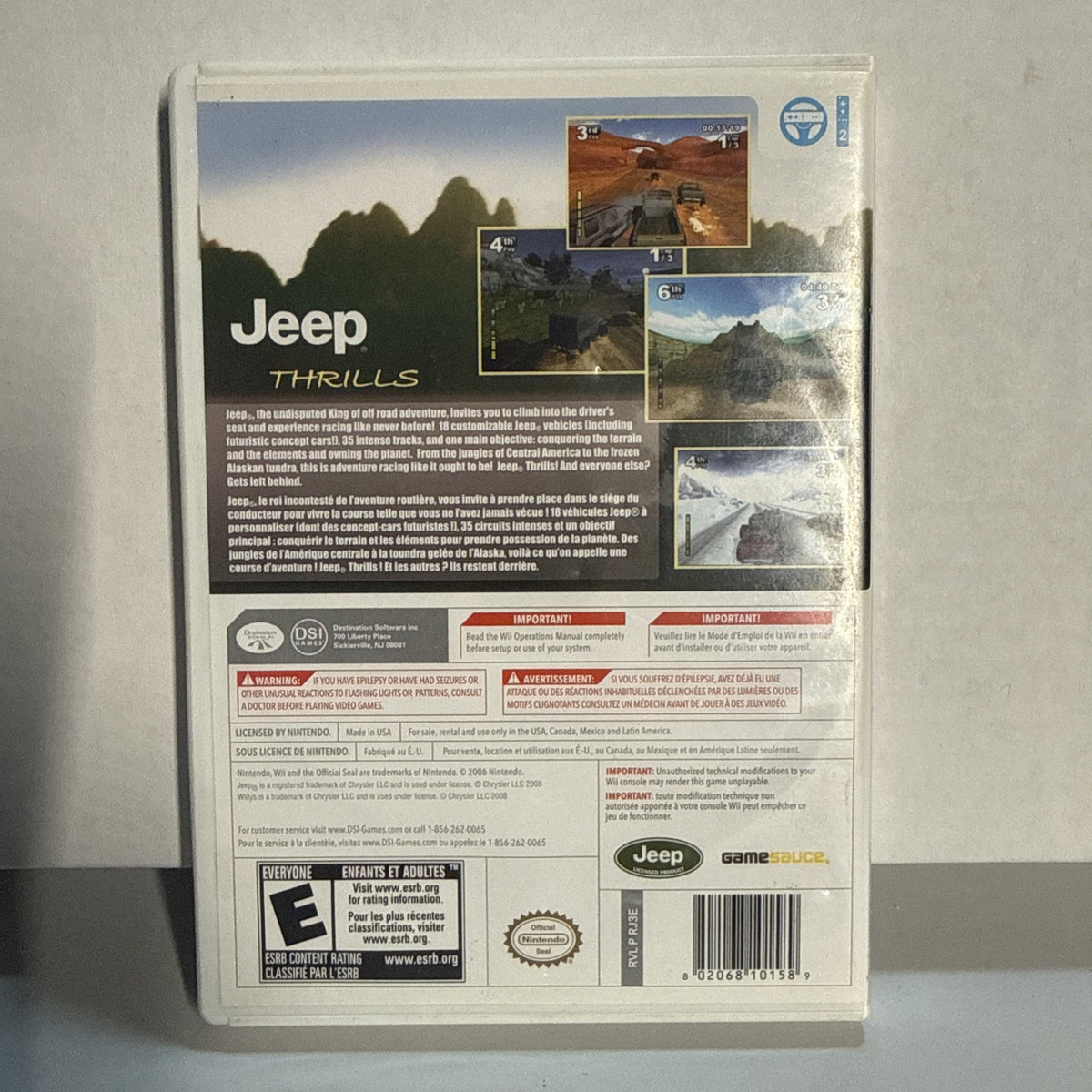 Jeep Thrills (Nintendo Wii, 2008) Original Package And Manual (D) CIB
