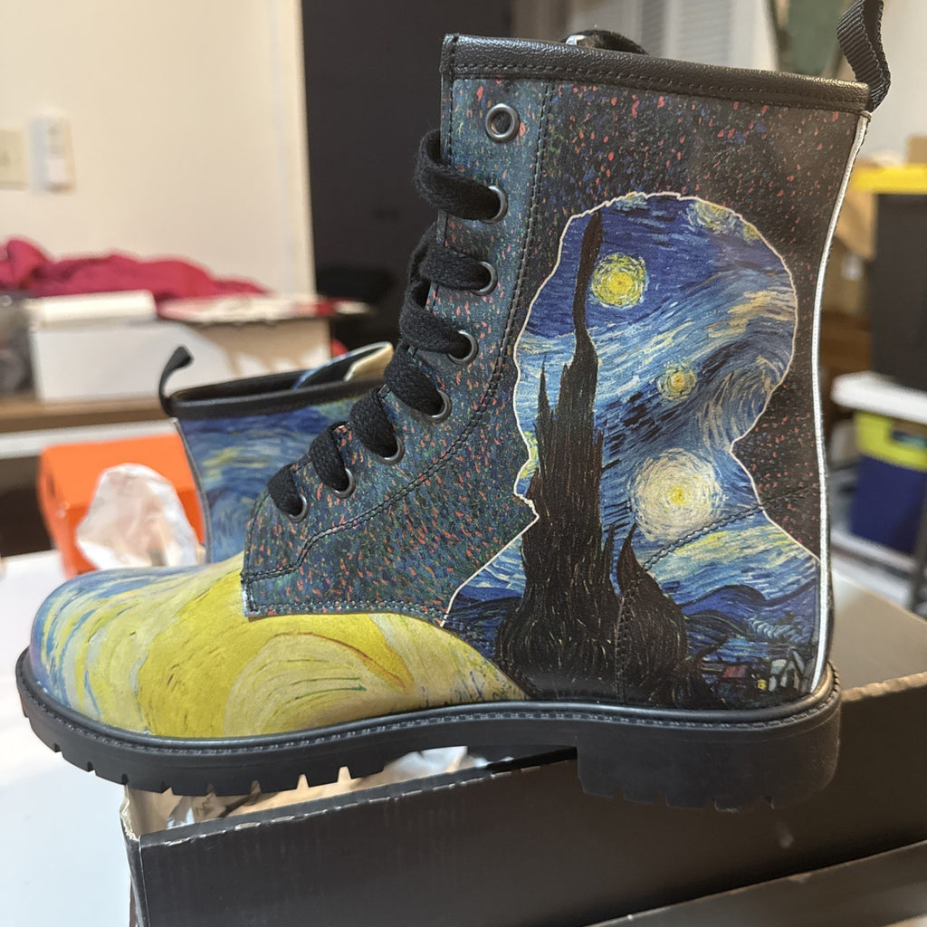 Womens Starry Night Boots, Van Gogh Boots, Muse Dogo Boots Size US 10 UK7.5
