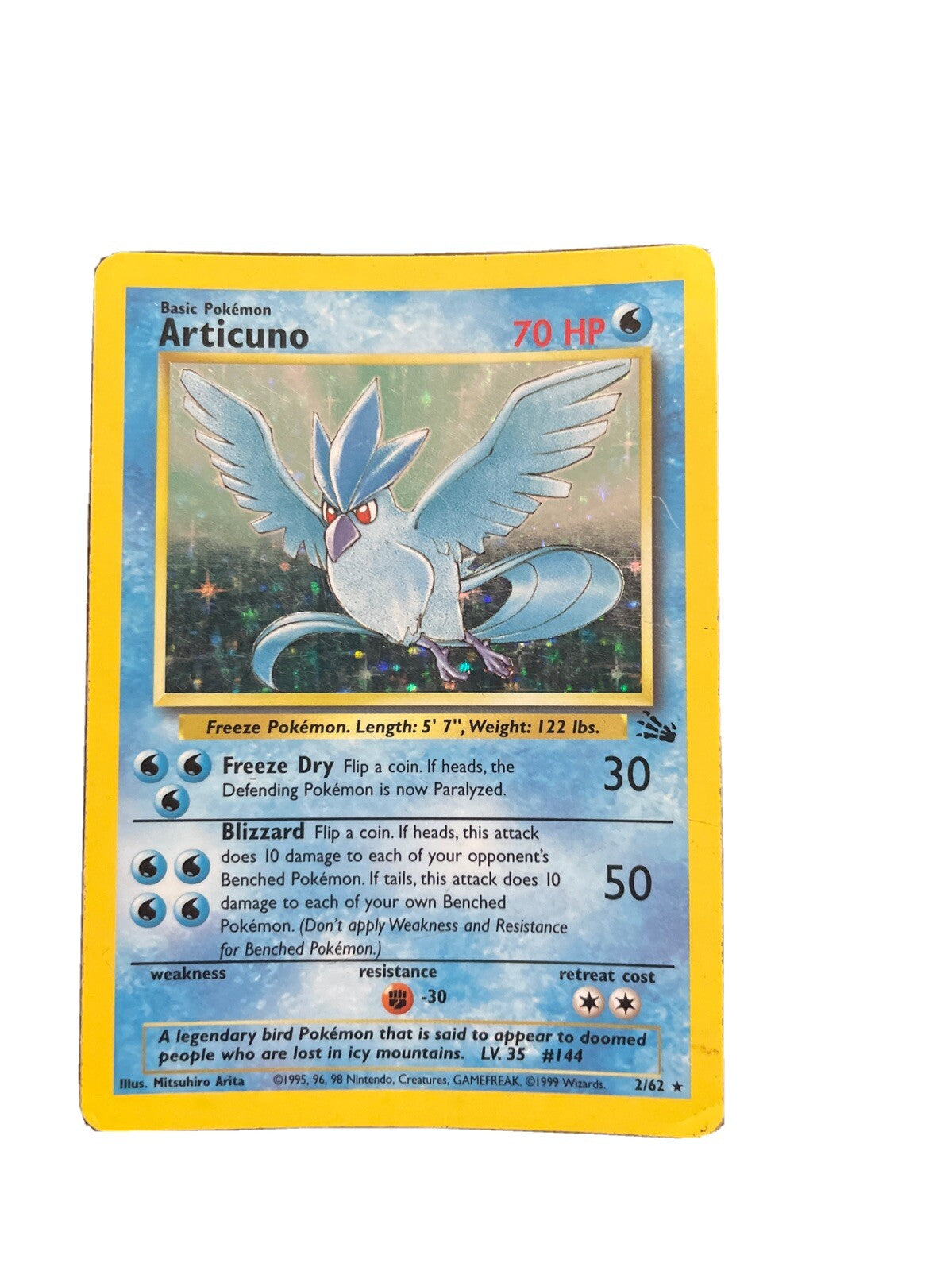 Pokémon Articuno 2/62 Fossil Holo Rare Unlimited Edition 1999 English 70 HP